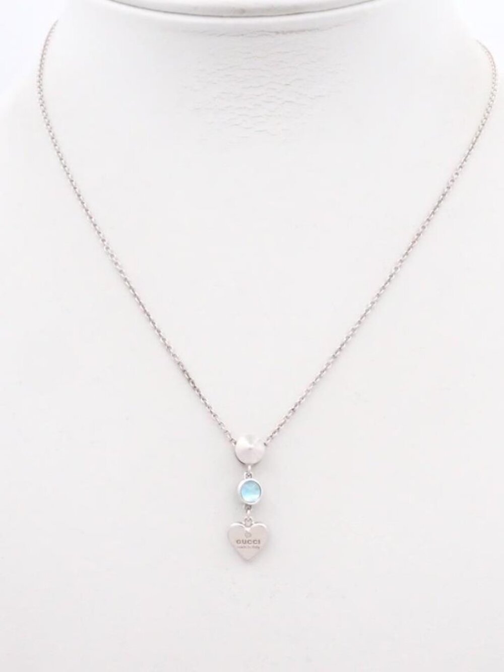 Gucci Silver Necklace with Blue Accent and Heart Pendant